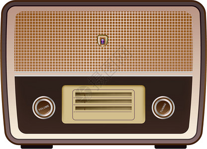 晶体管收音机古老无线电台波浪长波音乐娱乐体积调频短波收音机木头晶体管插画