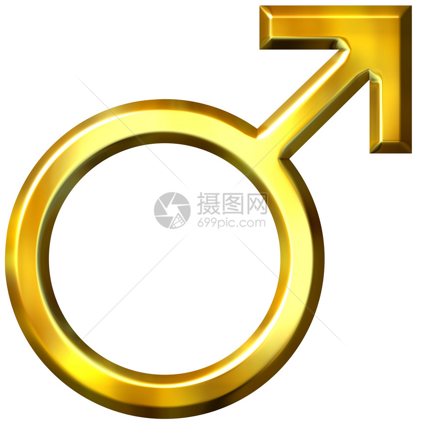 3D 金男性符号插图性别艺术男人金属概念金子反射黄色图片