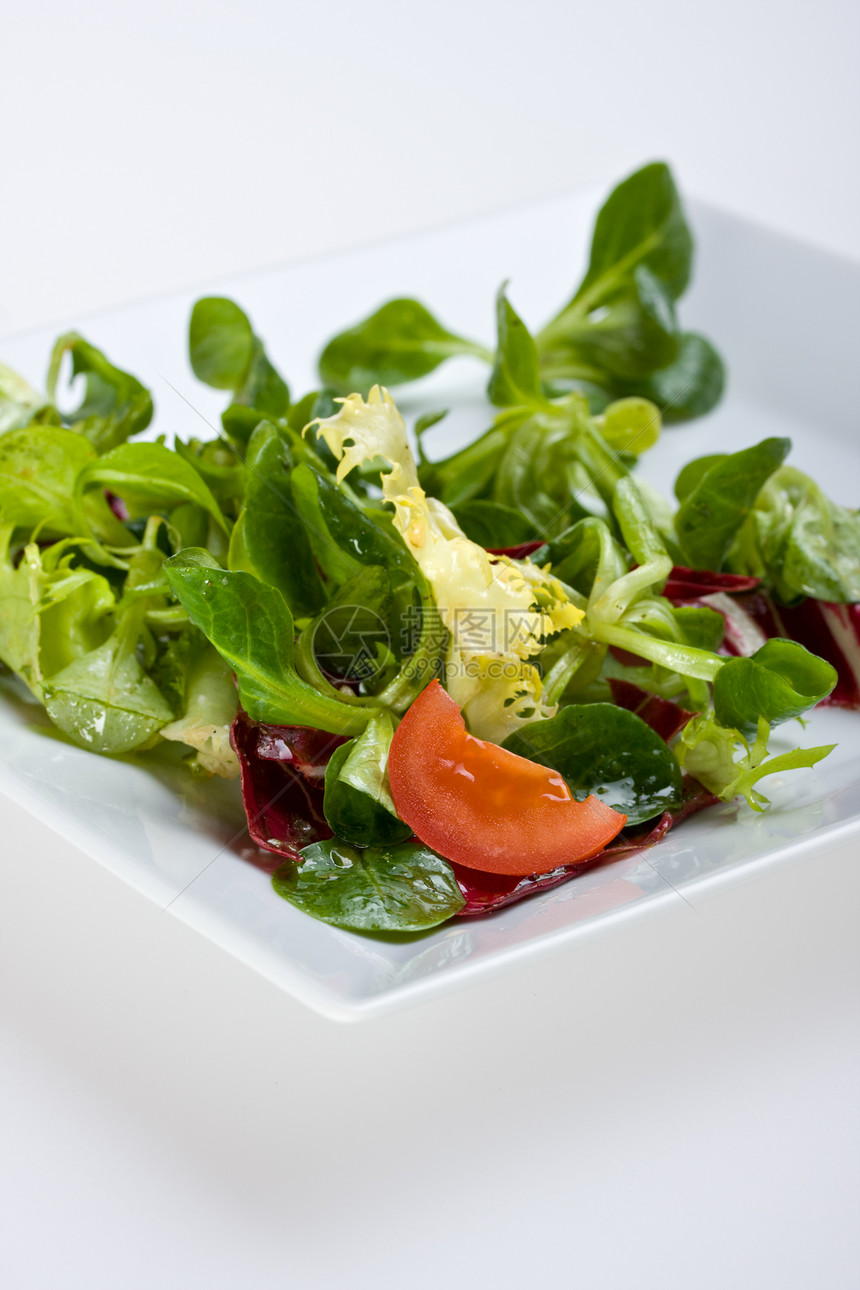 白色盘子上混合沙拉的细节小吃低脂肪花园正方形午餐蔬菜食物饮食香料营养图片