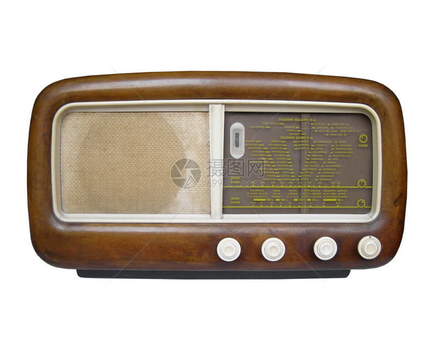 旧调频无线电调音器电子产品播送音乐木头天线图片