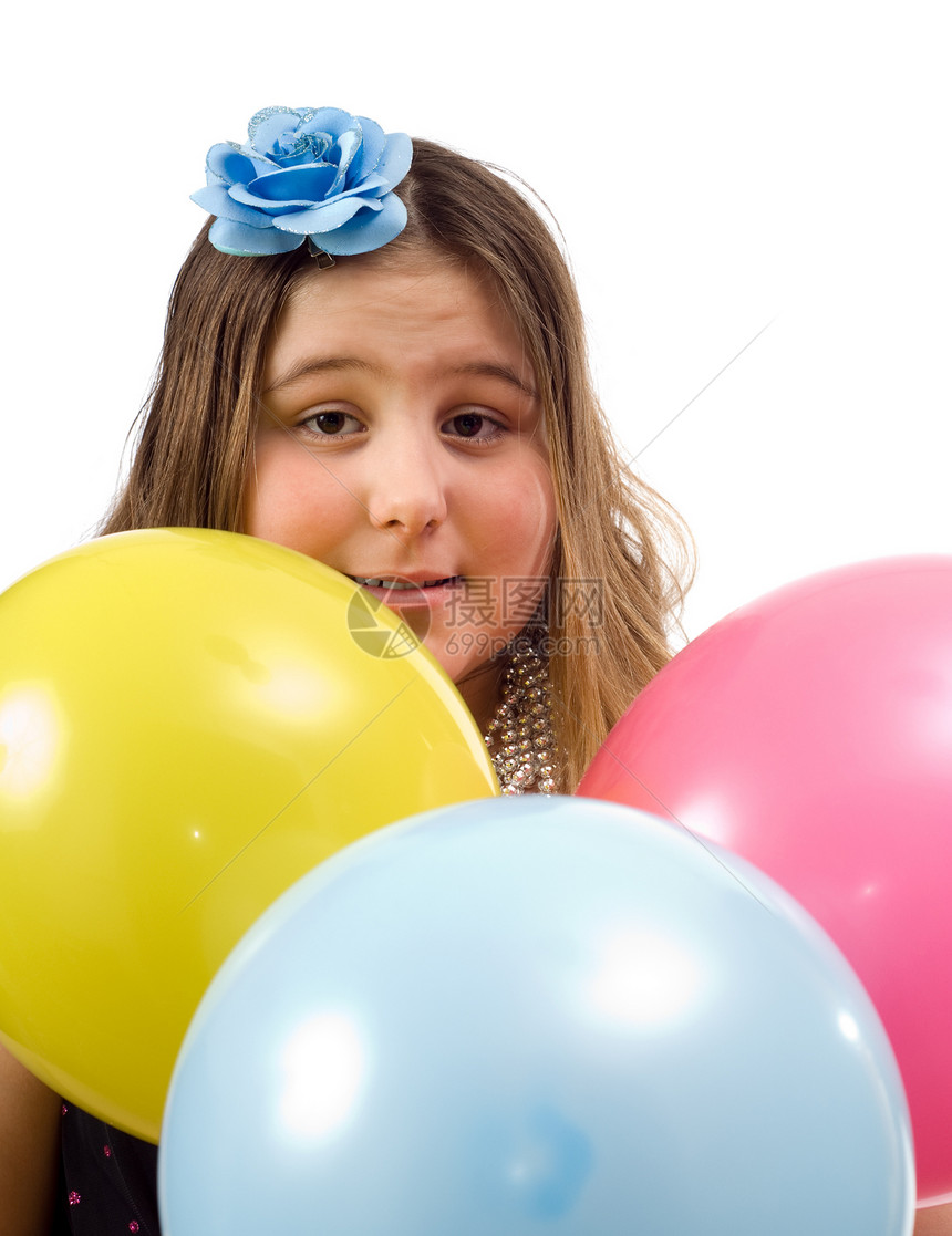 生日女孩微笑快乐幸福派对童年享受蓝色喜悦青少年女性图片