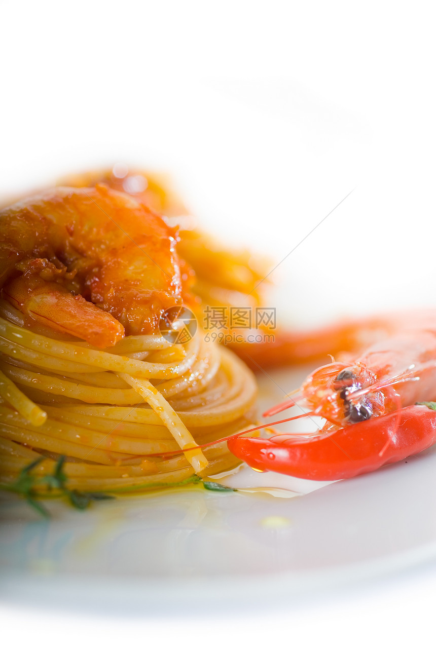 意大利面和辣虾减肥辣椒胡椒食谱营养晚餐盘子烹饪午餐餐厅图片