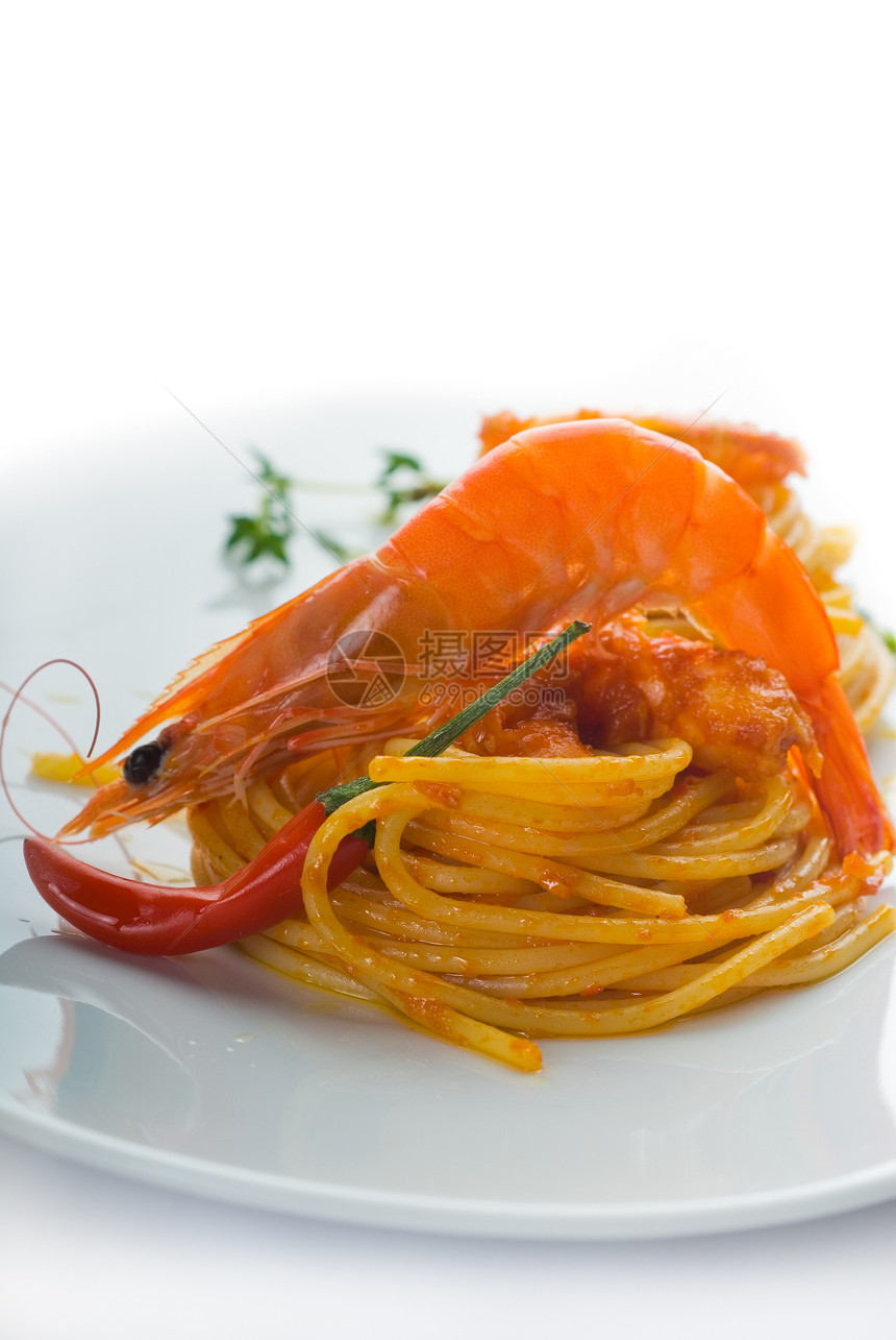 意大利面和辣虾蔬菜晚餐餐厅食谱海鲜午餐胡椒餐饮减肥饮食图片