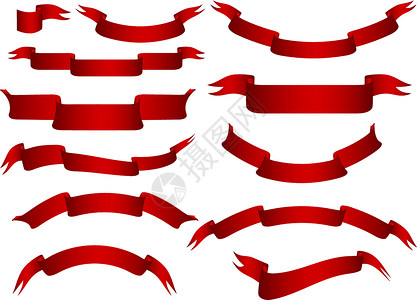 红色矢量旗帜空白磁带滚动标签条纹插图框架丝带漩涡背景图片