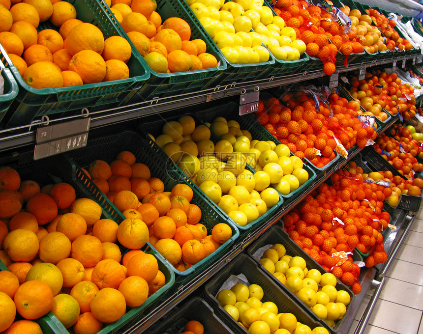 新鲜水果黄色橙子饮食销售维生素市场购物食物大卖场店铺图片