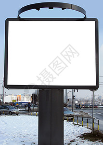 冬季时空白的广告牌背景图片