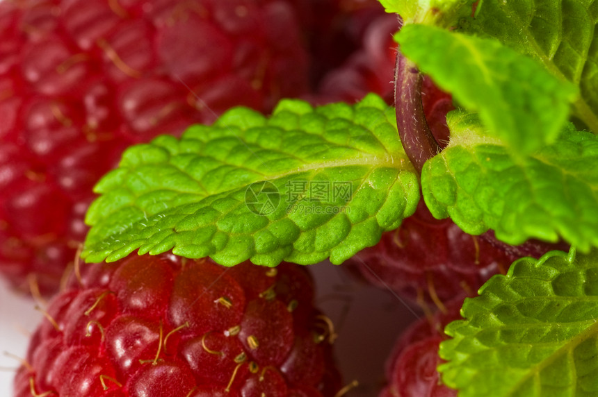 草莓和薄粉粉色美食水果食物团体叶子薄荷草本绿色香味图片