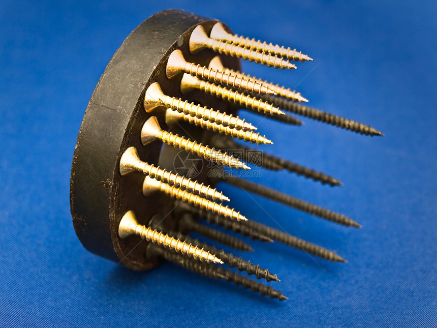 磁铁螺丝工具蓝色尖刺修理硬件工作宏观金属力量团体图片