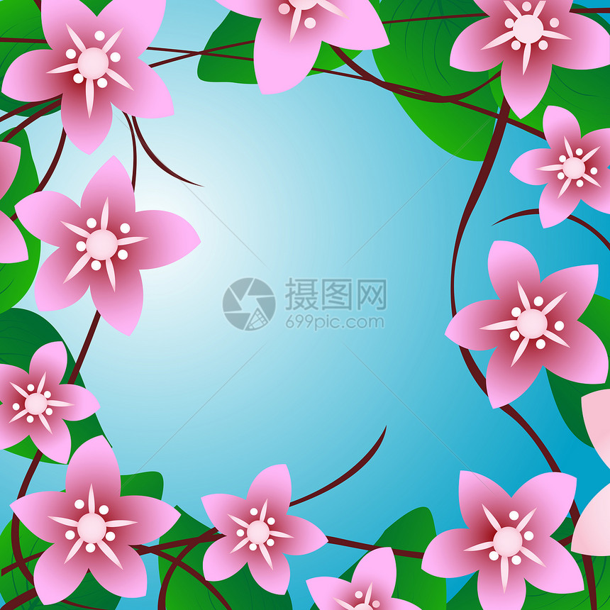 樱桃树花园装饰品季节植物学风格装饰叶子花瓣绘画漩涡图片