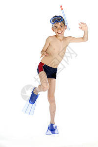 游泳面具运动男生泳装蹼状呼吸管孩子背景图片