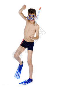 游泳男生呼吸管蹼状泳装孩子面具运动背景图片