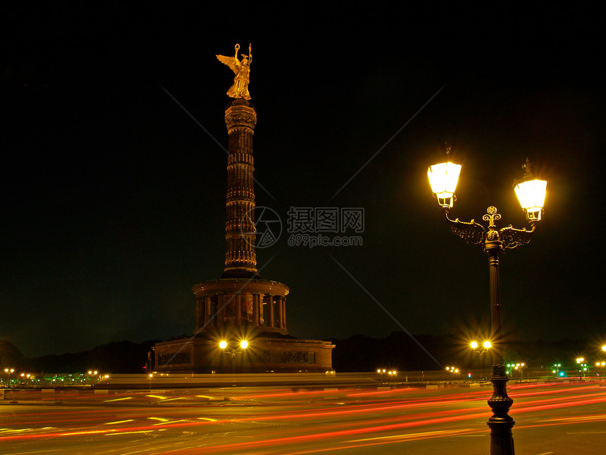 柏林胜利专栏金子路灯城市雕像车辆围城战观光柱子地标纪念碑图片