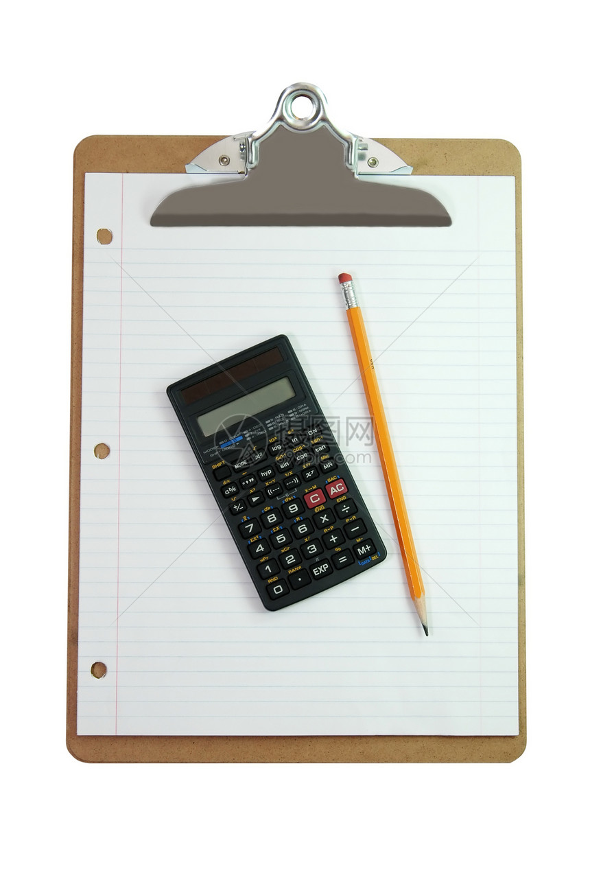 剪贴板 计算机 笔纸和纸张计算商业铅笔钥匙夹子笔记数字计算器划分机器图片