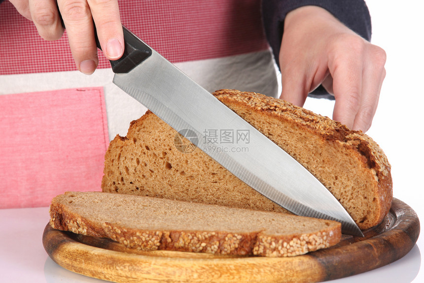 用刀切面包小麦美食面包早餐用具面包师木板营养厨房白色图片