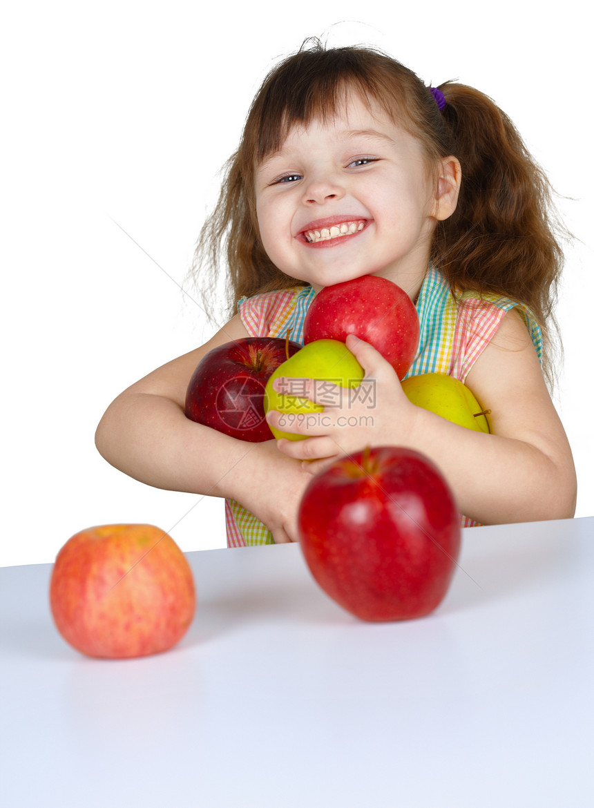 带苹果的快乐小女孩图片