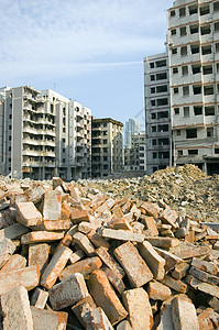 中华市的破坏大厦景观建筑物墙壁物业碎片瓦砾住宅城市商业背景图片