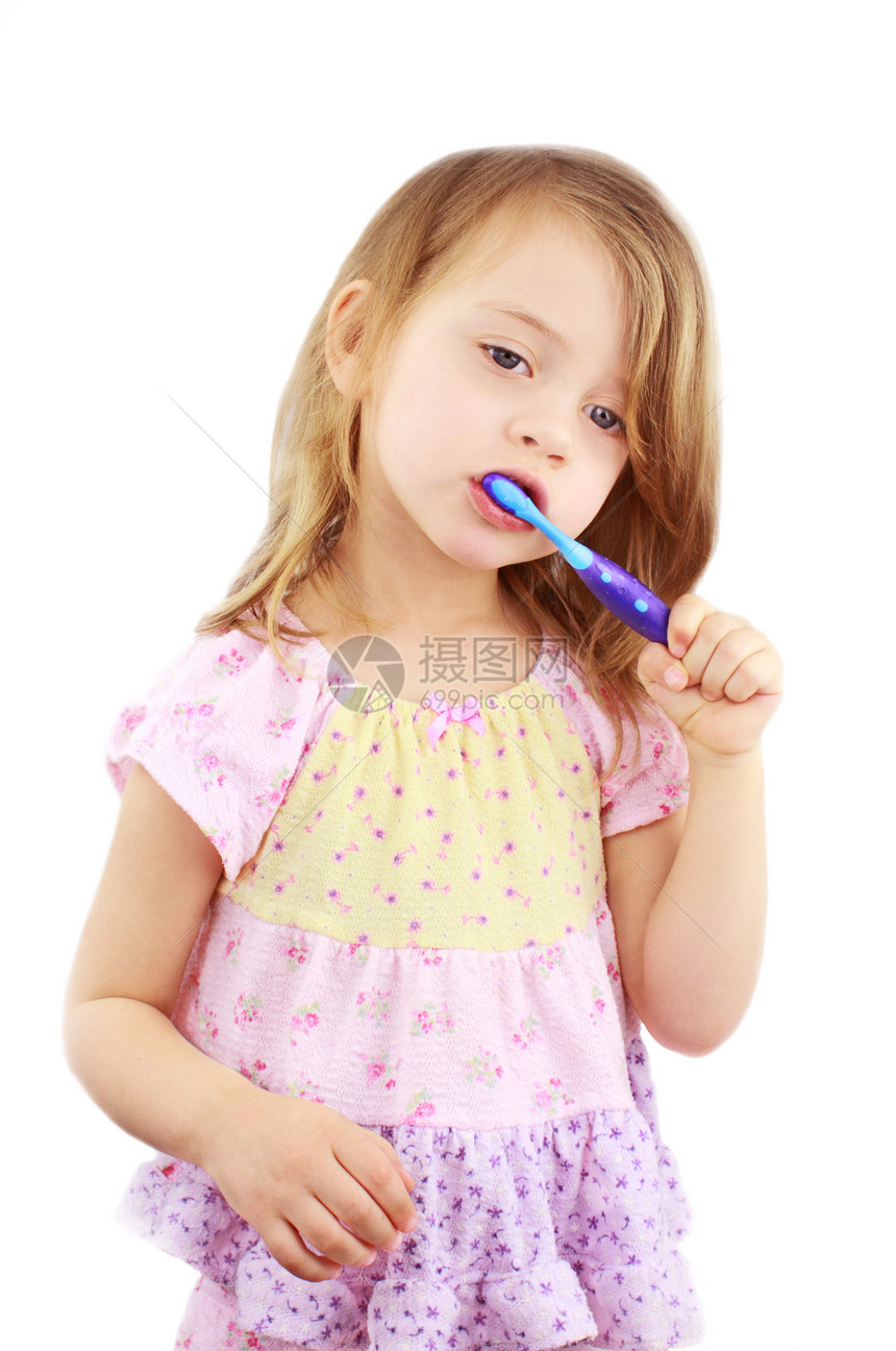 儿童洗刷牙牙牙科睡衣生活女性牙齿牙膏学习女孩卫生金发图片