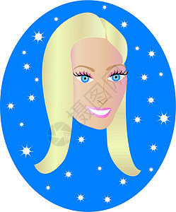 蓝色女孩白色粉色微笑卡通片眼睛星星嘴唇化妆品女士生日背景图片