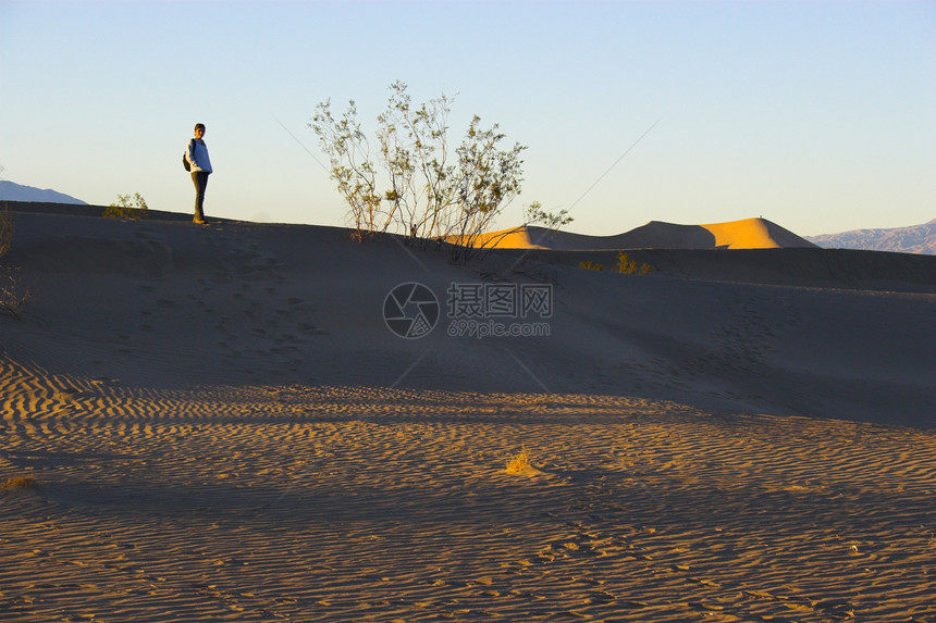 死亡谷的沙景日落订金温度沙漠勘探旅游沙丘水晶岩石爬坡图片