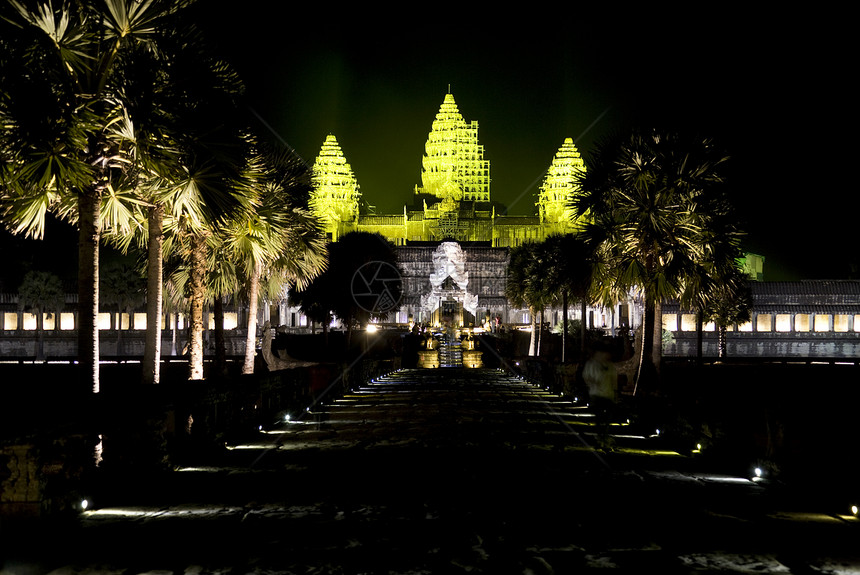 夜间吴哥花雕塑建筑砂岩高棉语历史帝国考古学佛教徒宗教雕刻图片
