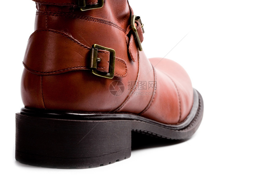 棕靴子远足皮革橡皮衣服材料配饰旅行白色棕色图片