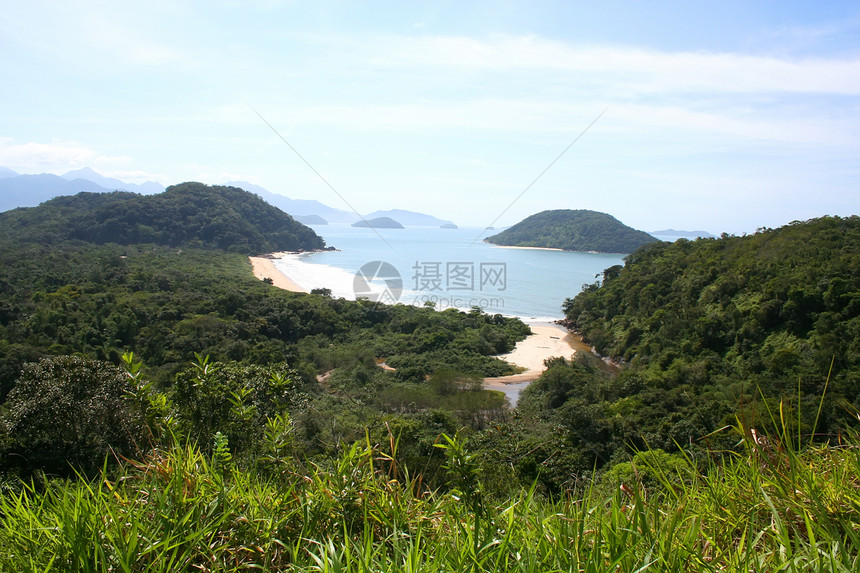 巴西海岸蓝色海滩爬坡小岛丛林海洋植物天空天气热带图片