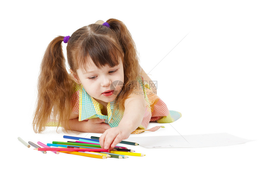 白用彩色铅笔绘制儿童画图片