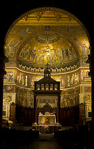 特拉斯特维尔的圣玛丽亚教会旅行马赛克纪念碑大教堂建筑学历史建筑地标艺术背景图片