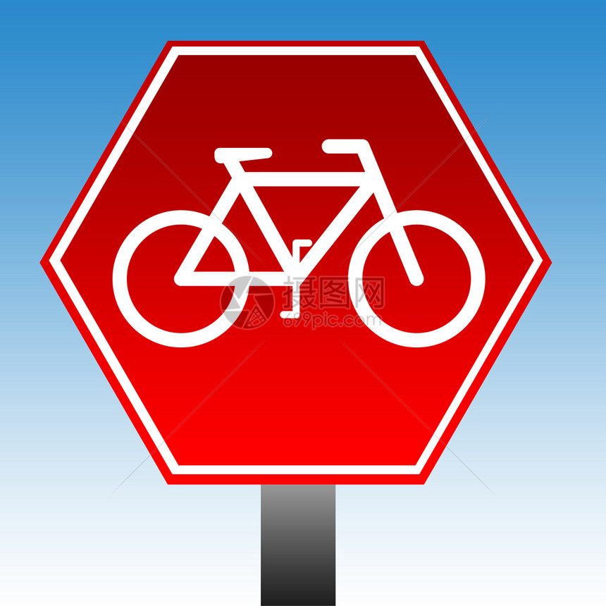 无自行车标志图形化情绪红色指示牌路标插图六边形交通坡度警报图片