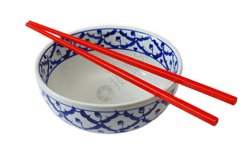 碗和筷子蓝色食物饥饿红色背景图片