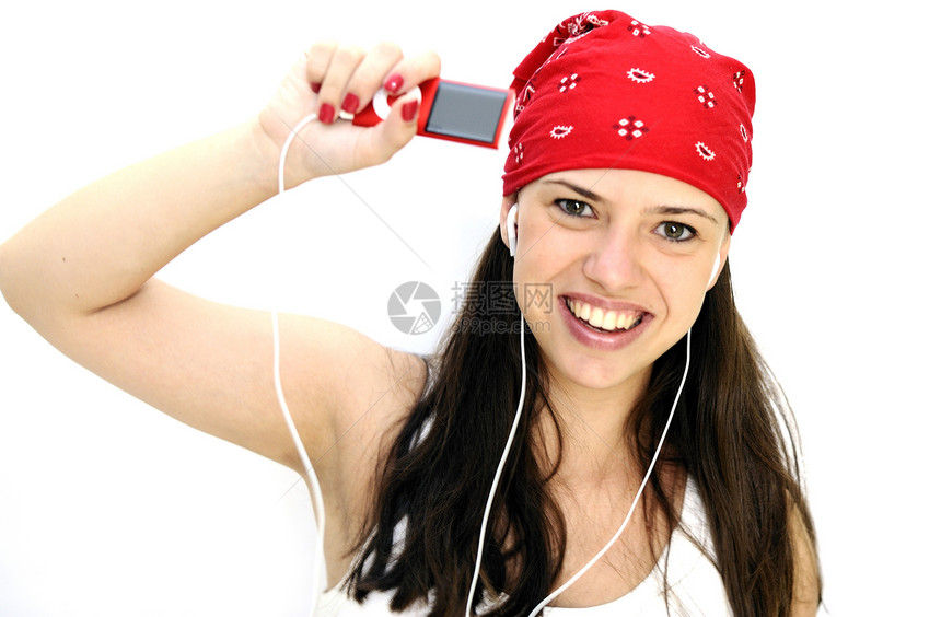 听音乐的音乐女孩唱歌青少年娱乐享受工作室音乐播放器女士美丽耳机图片