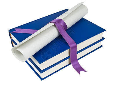 文凭和书籍仪式商业大师博士文学学士学位蓝色中学滚动证书精装高清图片素材