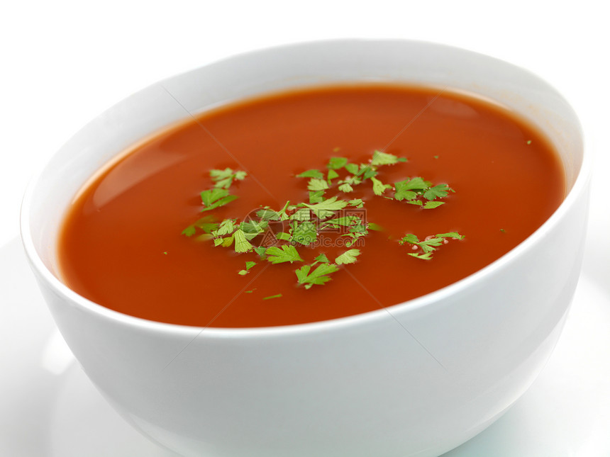 番茄汤活力午餐草药温暖厨房小路香料勺子白色食物图片