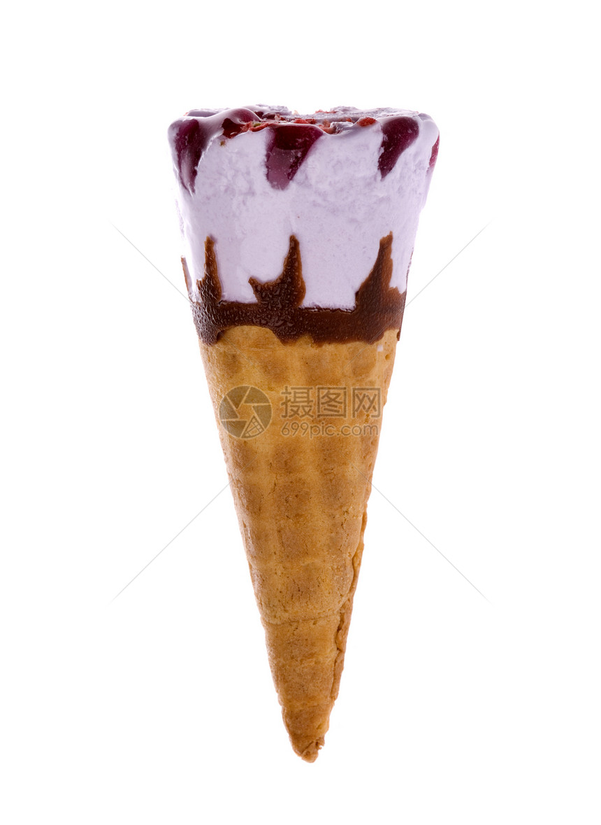 孤立的晶圆圣代饮食奶制品冰淇淋牛奶冷却宏观甜点水果图片