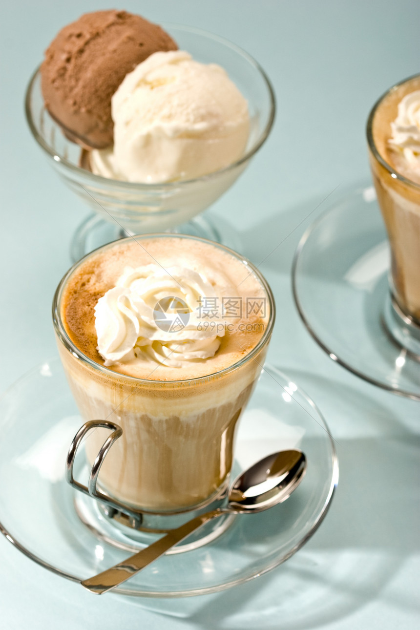 咖啡杯子玻璃奶油牛奶勺子血管冰淇淋咖啡杯图片