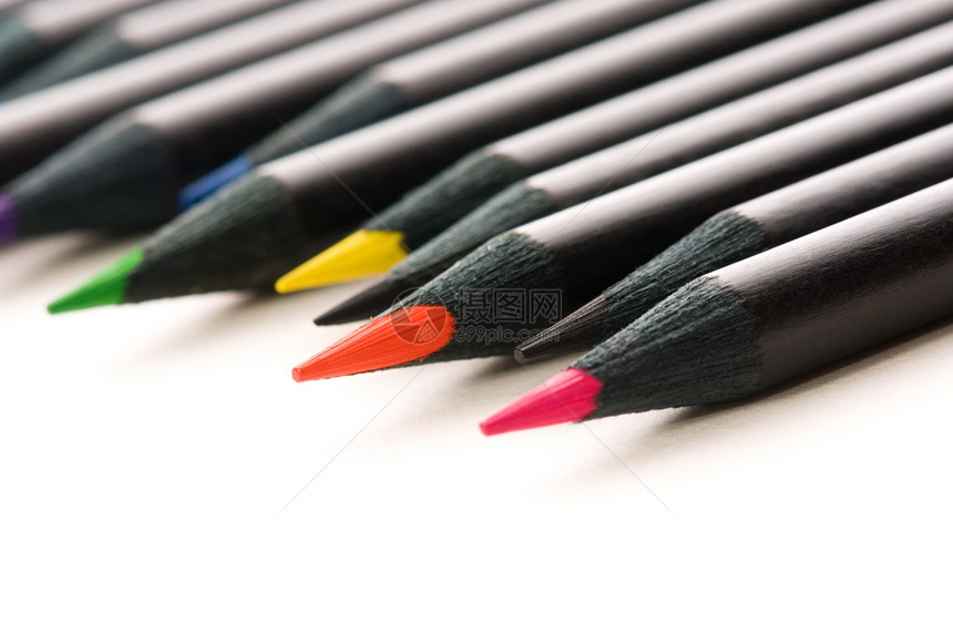 收藏彩色铅笔办公室绘画教育宏观工具木头蓝色孩子调色板笔记图片