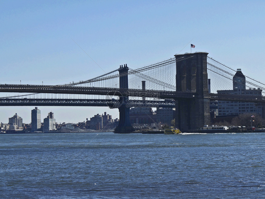 布鲁克林桥生活反射天空天际景观蓝色街道办公室旅行日落图片