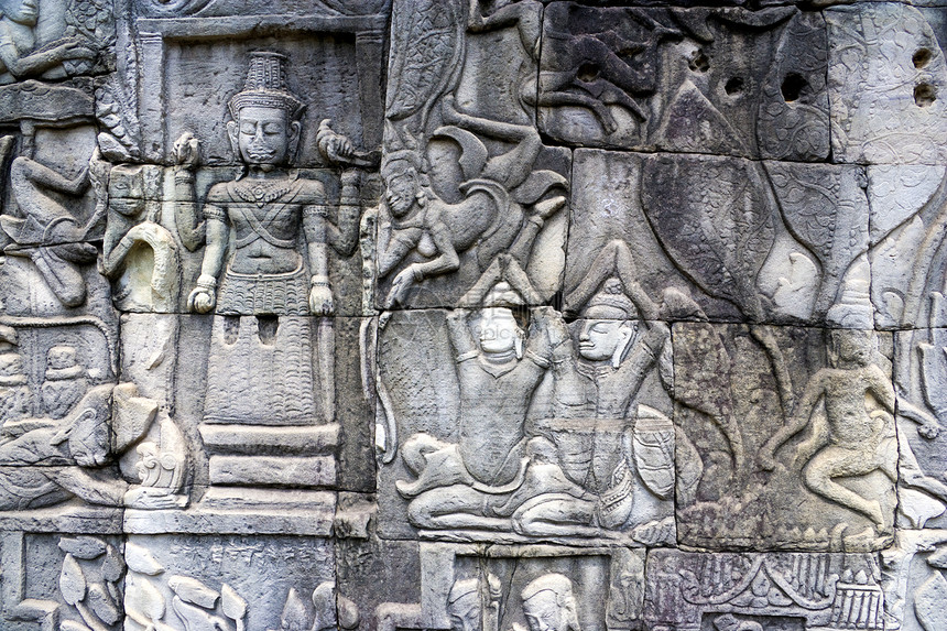 柬埔寨Bayon寺的BasRelief历史高棉语旅游文化地标建筑佛教徒世界雕塑寺庙图片
