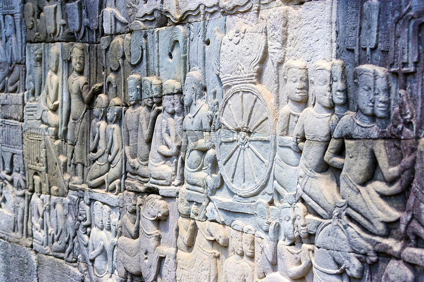 柬埔寨Bayon寺的BasRelief帝国旅行雕塑宽慰遗迹雕像雕刻建筑寺庙建筑物图片