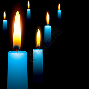 蓝蜡烛插图装饰品烧伤微光火花黄色反光灯芯火焰金子背景图片