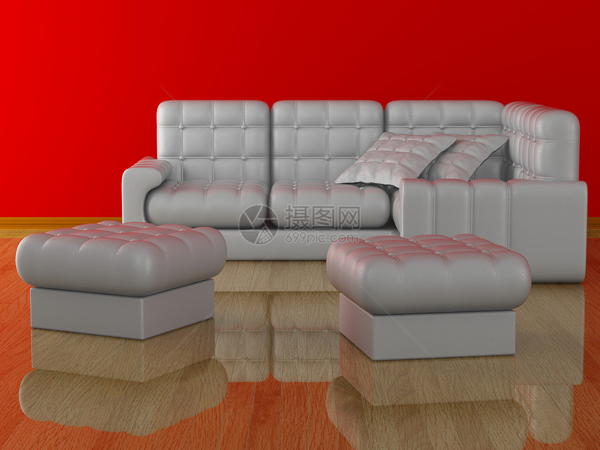 客厅内部的3D图像扶手椅木地板软垫住宅摆设插图房间装饰阴影扶手图片