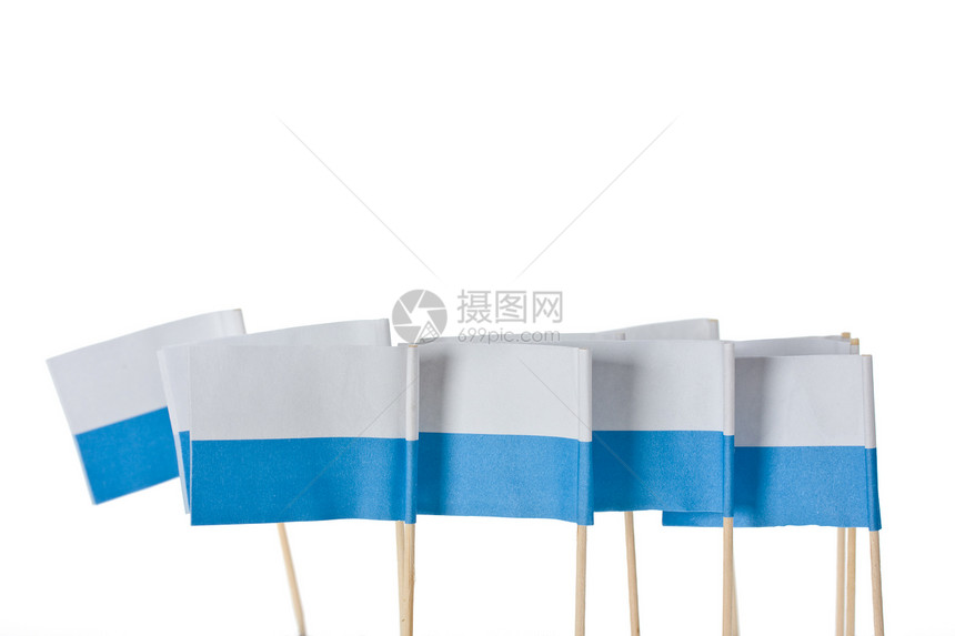 牙签上的白旗和蓝旗条纹蓝色旗帜木头徽章烹饪图片