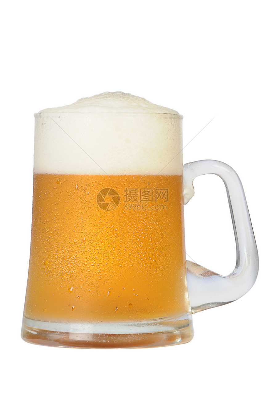 冷啤酒杯白色泡沫酒精黄色食物剪裁玻璃金子啤酒液体图片