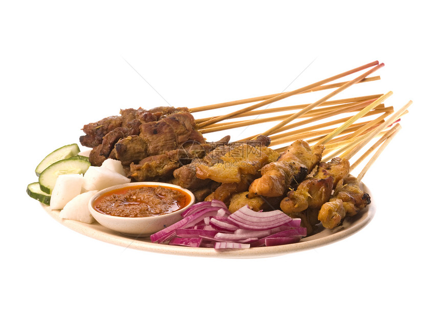马来西亚 Satay美食烧烤肉类烹饪辣椒牛肉马来语盘子美味内脏图片