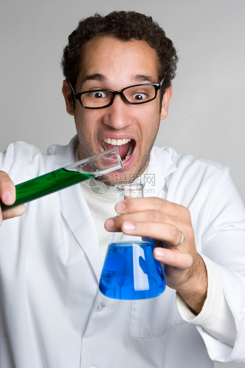 科学实验灰色眼镜教授化学品科学家解决方案绿色测试蓝色实验室图片