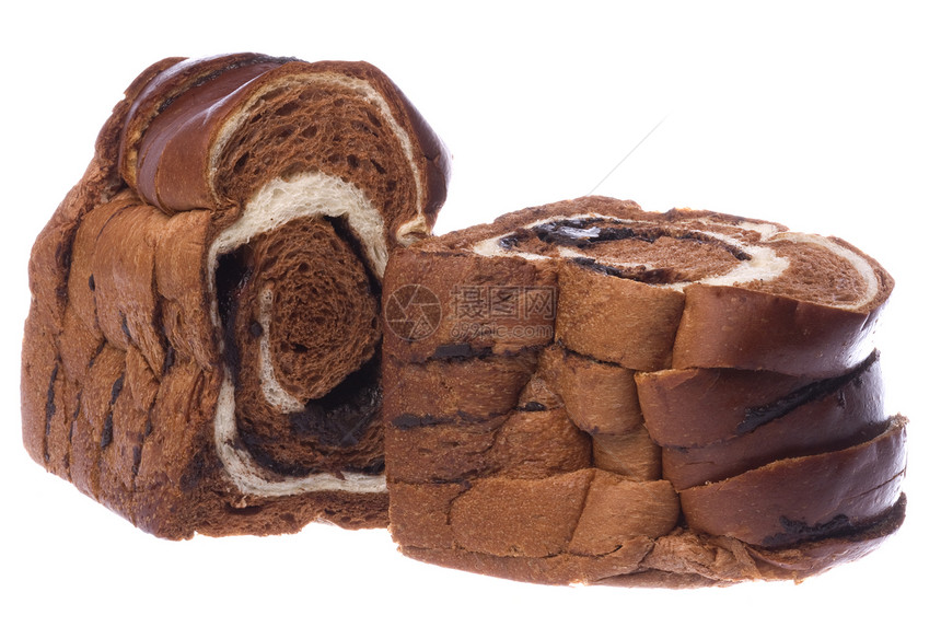 巧克力面包切片隔离谷物面粉脆皮食物硬皮营养小麦面包师粮食小吃图片