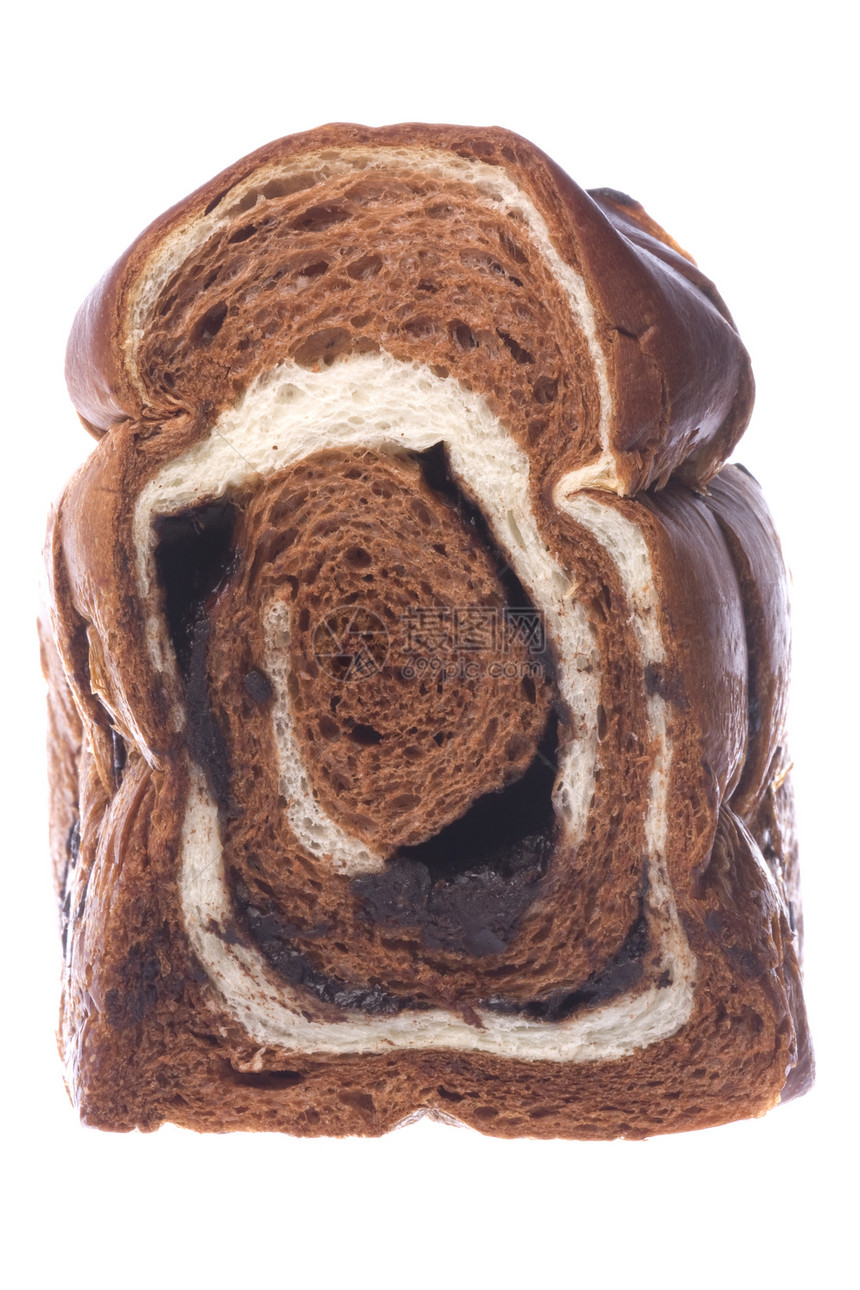 巧克力面包切片隔离小麦硬皮谷物烘烤棕色小吃燕麦白色营养午餐图片