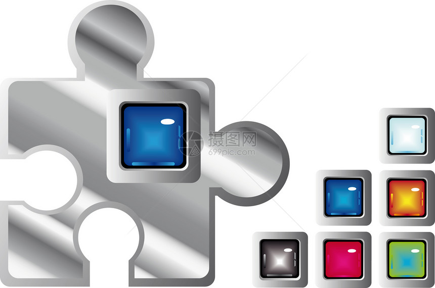 jigsaw 光滑的网络按钮灰色艺术网站蓝色拼图白色玻璃反射红色合金图片