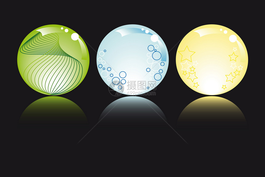 发光球圆圈气泡星星圆形绿色玻璃反射艺术蓝色线条图片