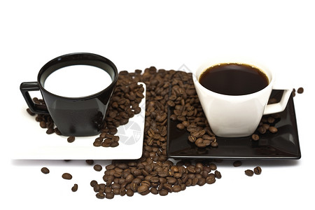 咖啡薄泡咖啡液体种子白色牛奶咖啡店棕色陶瓷盘子粮食杯子背景图片